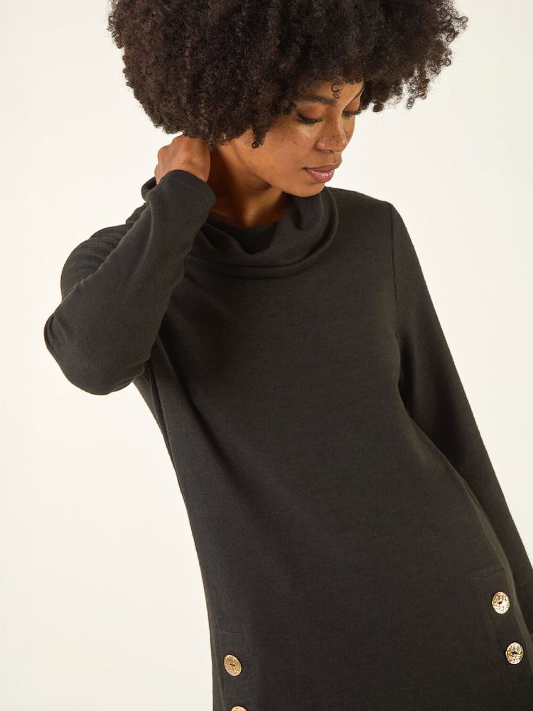 Roman Black High Neck Buttoned Top - Image 4 of 4 Roman Black High Neck Buttoned Top - Image 4 of 4