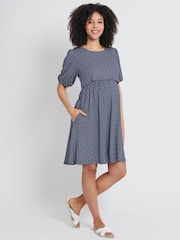 JoJo Maman Bébé Navy Batik Print Maternity & Nursing Dress - Image 1 of 4