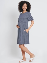 JoJo Maman Bébé Navy Batik Print Maternity & Nursing Dress - Image 2 of 4