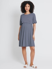 JoJo Maman Bébé Navy Batik Print Maternity & Nursing Dress - Image 3 of 4