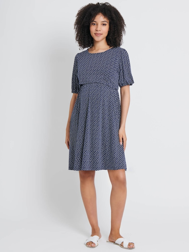 JoJo Maman Bébé Navy Batik Print Maternity & Nursing Dress - Image 3 of 4
