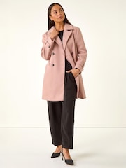 Roman Pink Petite Double Breasted Collared Peacoat - Image 2 of 4