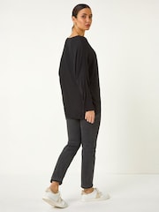 Roman Black Hotfix Feather Stretch Knit Top - Image 3 of 4