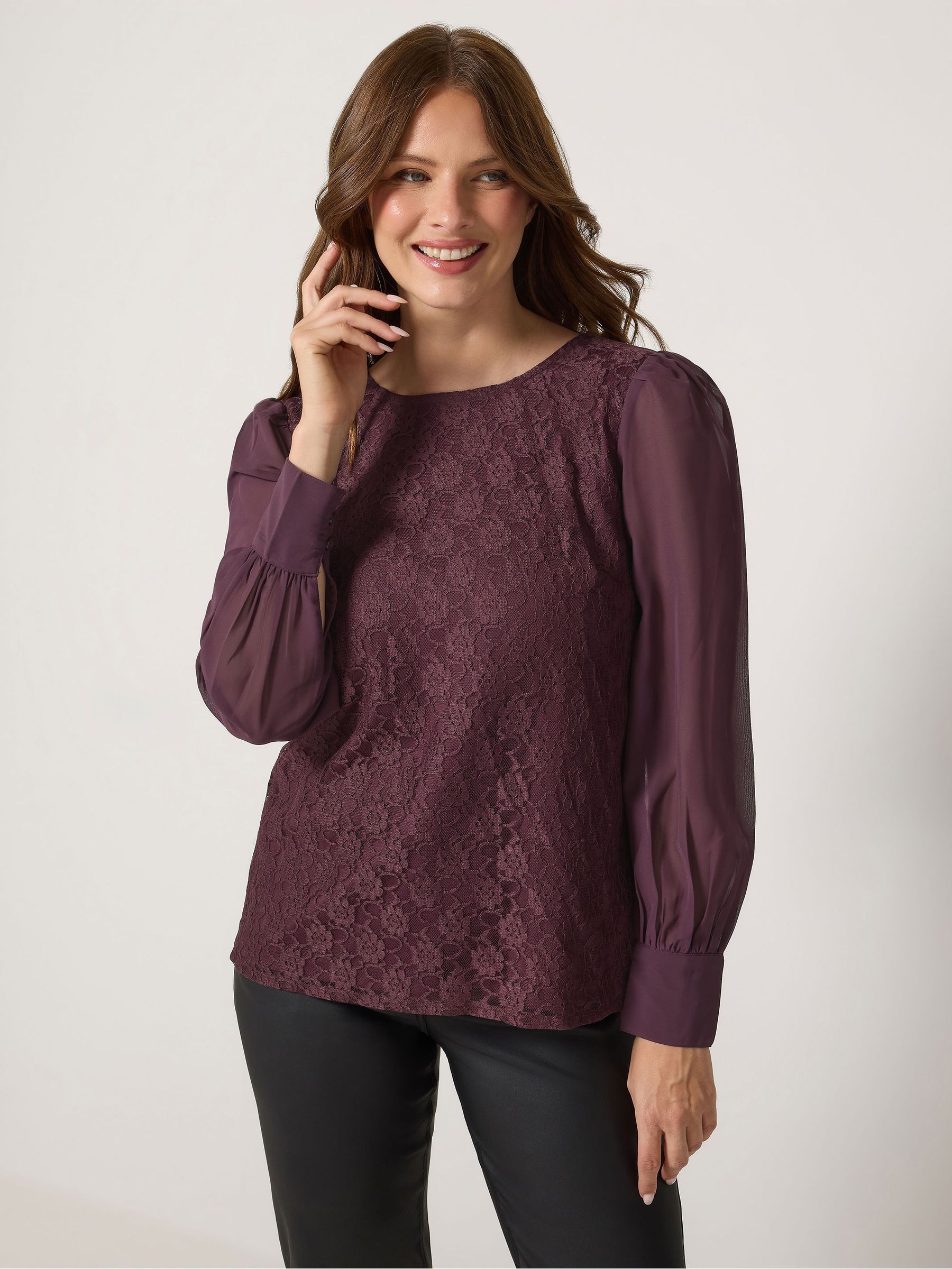 M&Co Women's Purple Lace Front Chiffon Blouse In | Size: 20 - Image 3