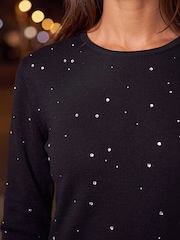 Roman Black Hotfix Embellished Knitted Dress - Image 4 of 4