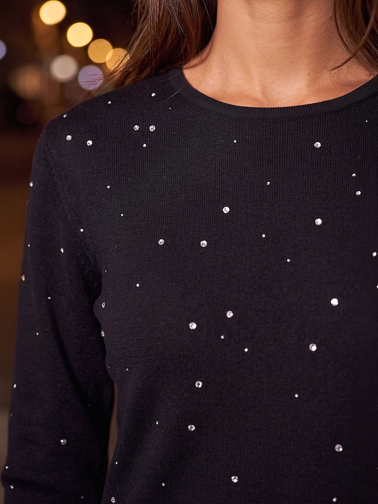 Roman Black Hotfix Embellished Knitted Dress - Image 4 of 4