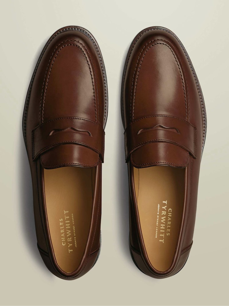 Kayumangging Balat - Mga loafer na gawa sa katad na Charles Tyrwhitt na may penny loafers - Larawan 4 ng 4