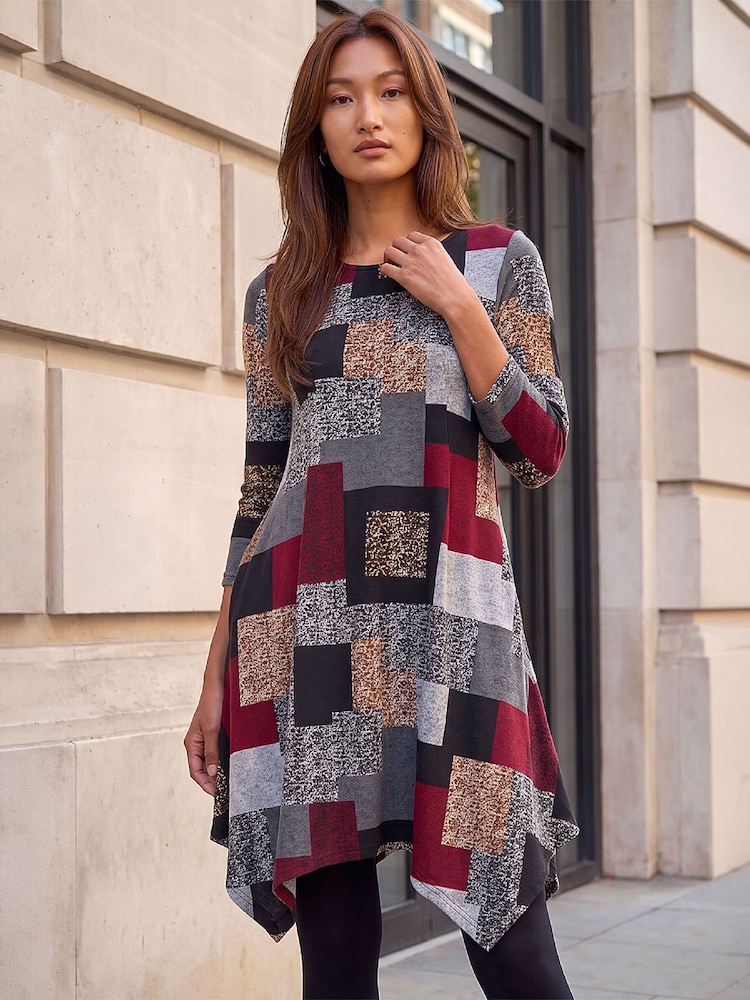 Roman Red Patchwork Pocket Detail Stretch Dress - Image 1 of 4 Roman Red Patchwork Pocket Detail Stretch Dress - Image 1 of 4