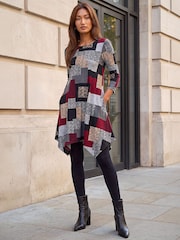 Roman Red Patchwork Pocket Detail Stretch Dress - Image 2 of 4