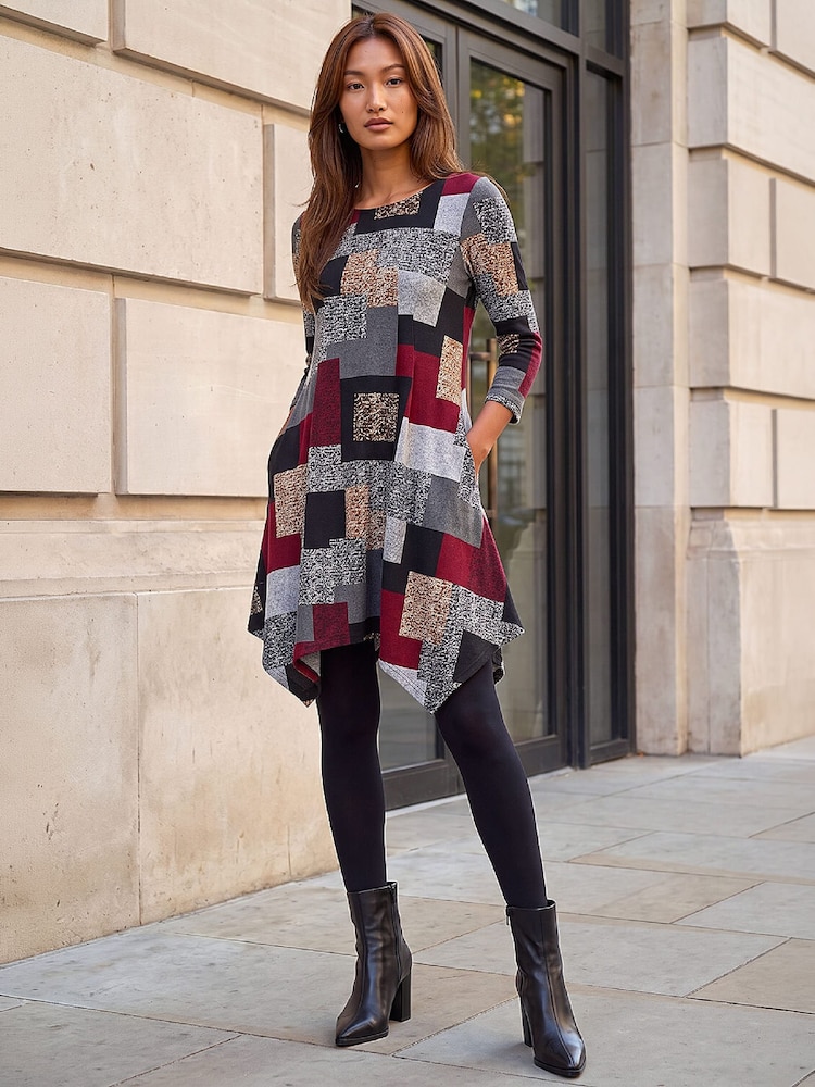 Roman Red Patchwork Pocket Detail Stretch Dress - Image 2 of 4 Roman Red Patchwork Pocket Detail Stretch Dress - Image 2 of 4