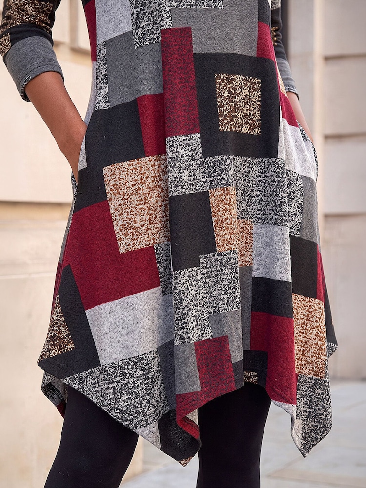 Roman Red Patchwork Pocket Detail Stretch Dress - Image 4 of 4 Roman Red Patchwork Pocket Detail Stretch Dress - Image 4 of 4