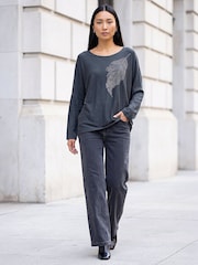 Roman Grey Hotfix Feather Stretch Knit Top - Image 2 of 4