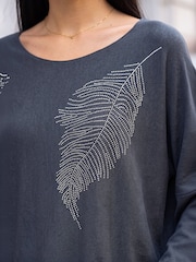 Roman Grey Hotfix Feather Stretch Knit Top - Image 4 of 4