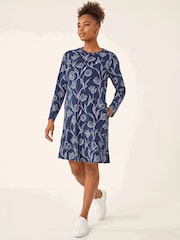 Roman Blue Floral Print Side Button Stretch Dress - Image 3 of 4