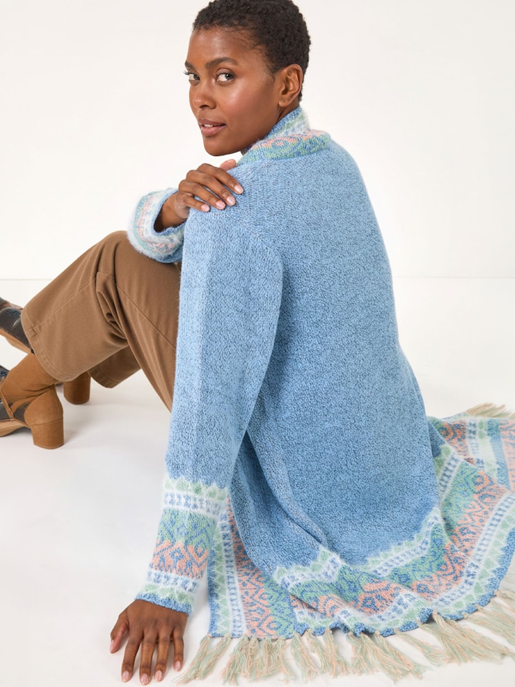 Roman Blue Patterened Fringe Cardigan - Image 2 of 4 Roman Blue Patterened Fringe Cardigan - Image 2 of 4
