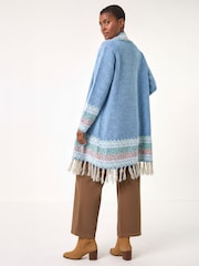Roman Blue Patterened Fringe Cardigan - Image 3 of 4