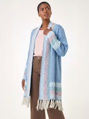 Roman Blue Patterened Fringe Cardigan - Image 4 of 4