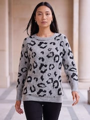Roman Grey Jacquard Animal Print Jumper - Image 1 of 4