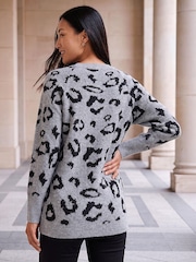 Roman Grey Jacquard Animal Print Jumper - Image 2 of 4
