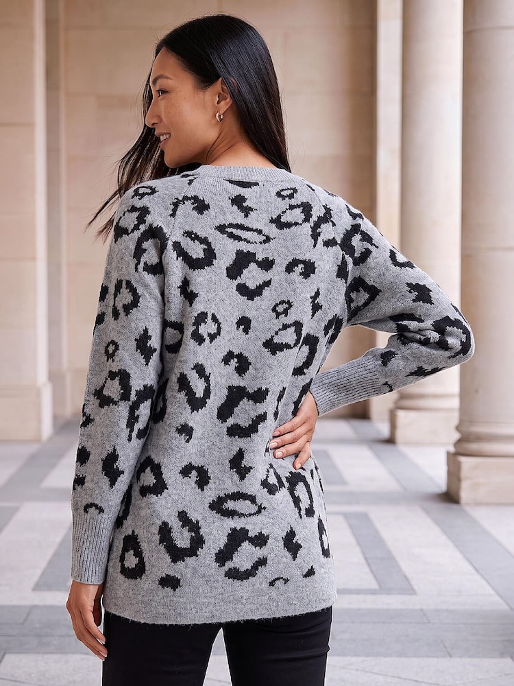 Roman Grey Jacquard Animal Print Jumper - Image 2 of 4 Roman Grey Jacquard Animal Print Jumper - Image 2 of 4