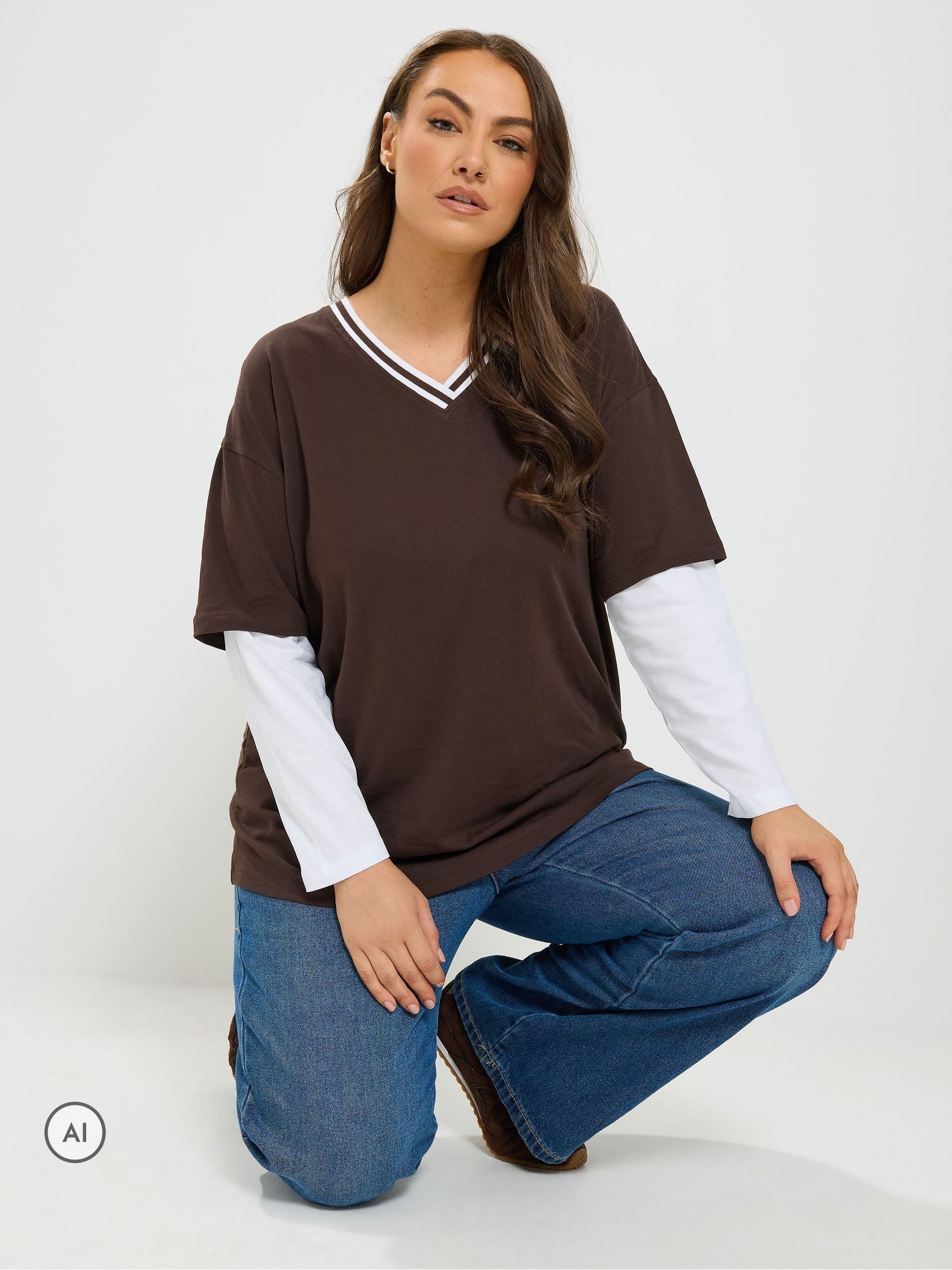 Yours Women's Chocolate 2-In-1 Cotton Skater Top In Size 34-36 - Image 2