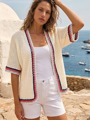 Roman White Pattern Crochet Knit Cardigan - Image 1 of 4