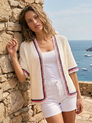 Roman White Pattern Crochet Knit Cardigan - Image 2 of 4