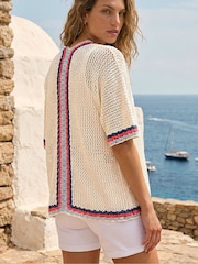 Roman White Pattern Crochet Knit Cardigan - Image 3 of 4