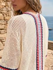 Roman White Pattern Crochet Knit Cardigan - Image 4 of 4