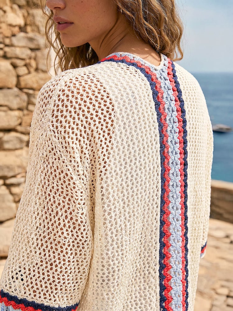 Roman White Pattern Crochet Knit Cardigan - Image 4 of 4 Roman White Pattern Crochet Knit Cardigan - Image 4 of 4