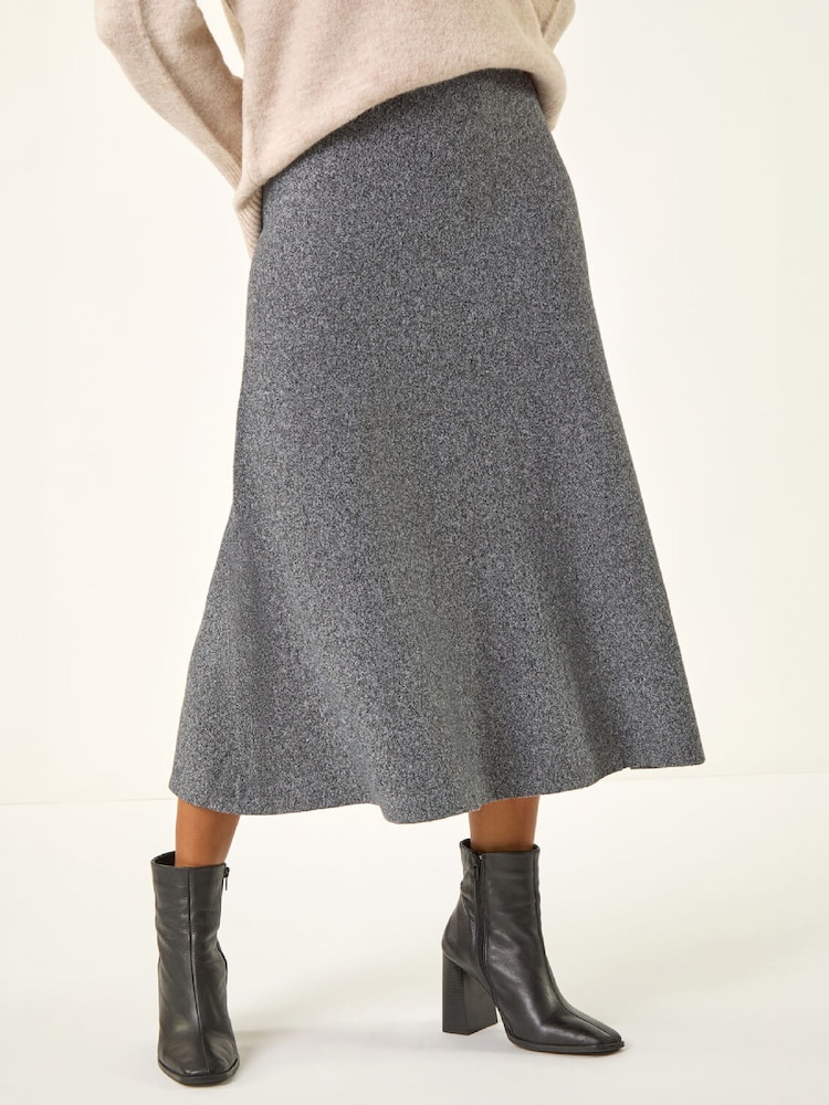 Roman Grey Knitted Midi Stretch Skirt - Image 1 of 4 Roman Grey Knitted Midi Stretch Skirt - Image 1 of 4