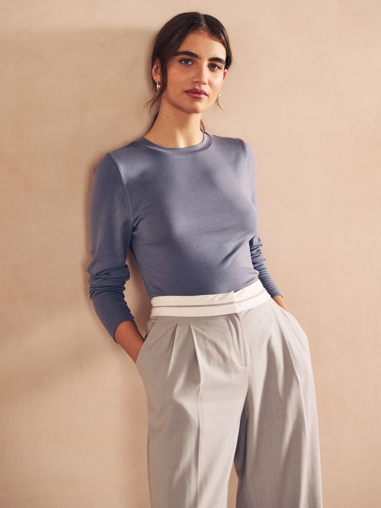 Blue Soft Touch Ribbed Long Sleeve T-Shirt with TENCEL™ Lyocell - Image 1 of 6