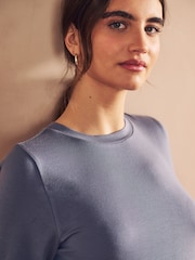 Blue Soft Touch Ribbed Long Sleeve T-Shirt with TENCEL™ Lyocell - Image 4 of 6