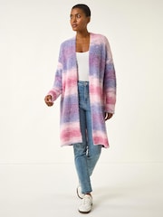Roman Pink Fluffy Stripe Longline Cardigan - Image 2 of 4