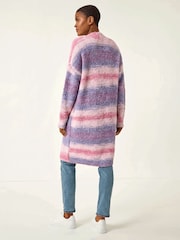 Roman Pink Fluffy Stripe Longline Cardigan - Image 3 of 4