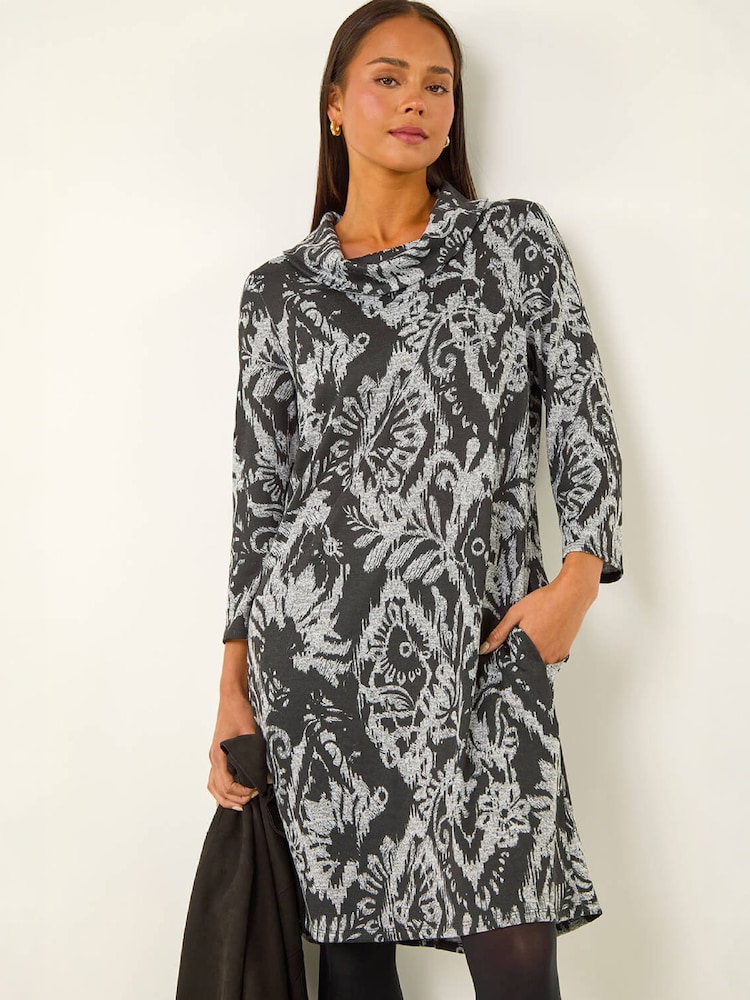 Roman Black Petite Brushed Roll Neck Knit Dress - Image 1 of 4 Roman Black Petite Brushed Roll Neck Knit Dress - Image 1 of 4