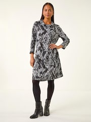 Roman Black Petite Brushed Roll Neck Knit Dress - Image 2 of 4