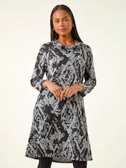 Roman Black Petite Brushed Roll Neck Knit Dress - Image 4 of 4
