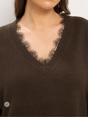 Yours Curve Brown Lace V-Neck Jumper - Image 4 of 6