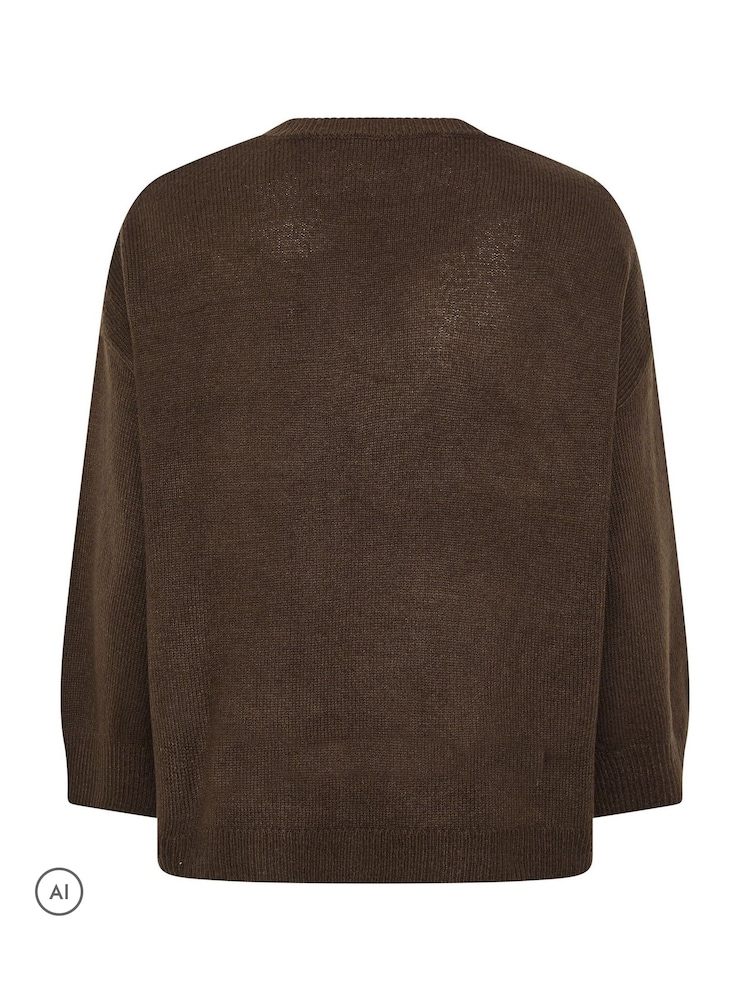 Yours Curve Brown Lace V-Neck Jumper - Image 6 of 6