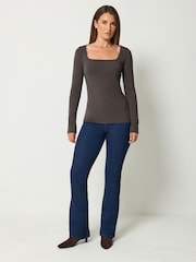 Long Tall Sally Brown/Beige Square Neck Tops 2 Pack - Image 3 of 7