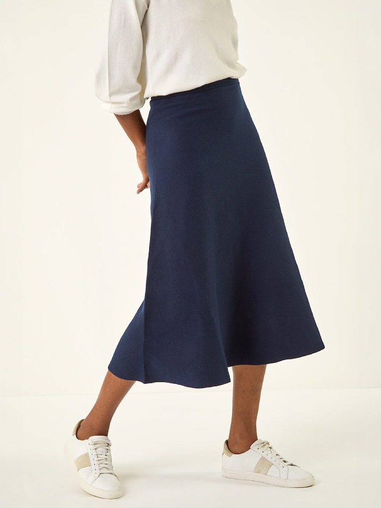 Roman Blue Knitted Midi Stretch Skirt - Image 1 of 4 Roman Blue Knitted Midi Stretch Skirt - Image 1 of 4