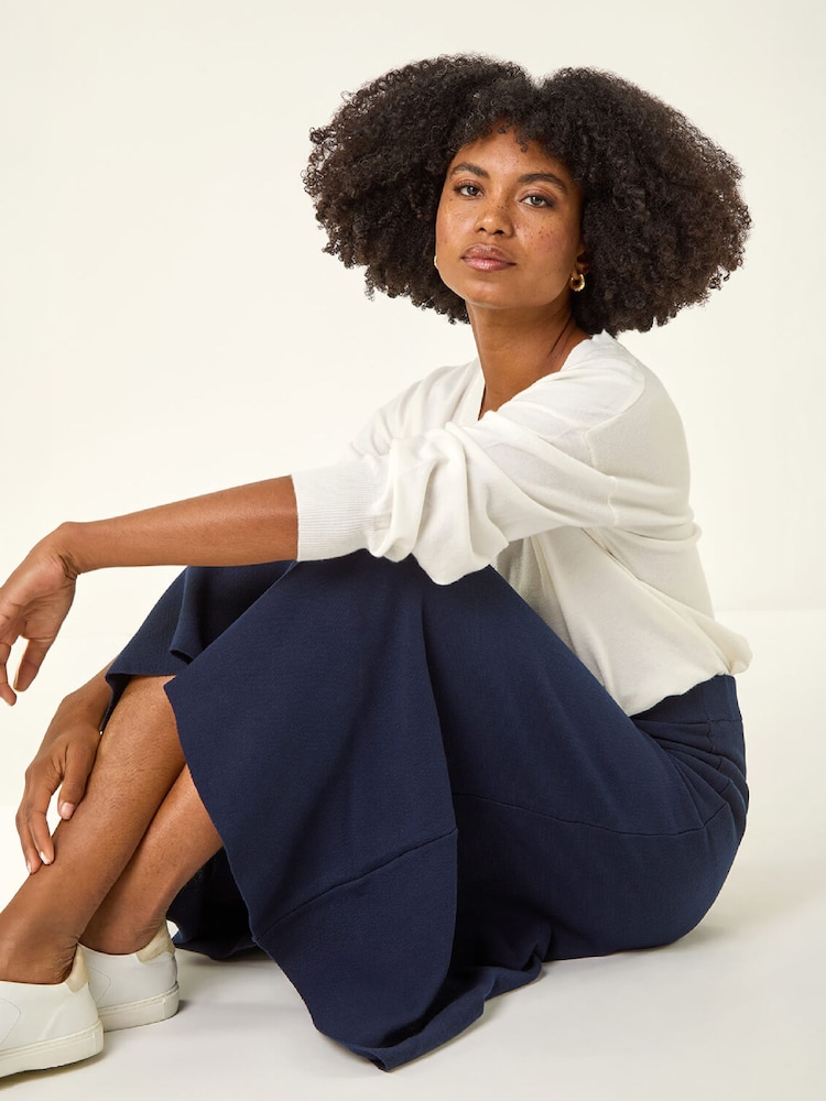 Roman Blue Knitted Midi Stretch Skirt - Image 2 of 4 Roman Blue Knitted Midi Stretch Skirt - Image 2 of 4