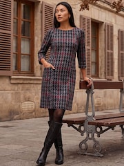 Roman Red Houndstooth Pocket Shift Stretch Dress - Image 1 of 4