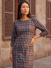 Roman Red Houndstooth Pocket Shift Stretch Dress - Image 2 of 4