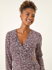 Roman Red Leaf Print Chain Detail Midi Dress - Image 4 of 4