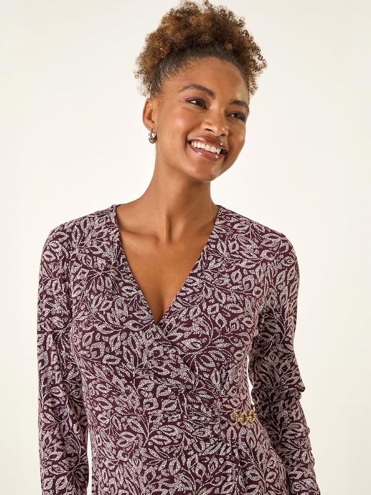Roman Red Leaf Print Chain Detail Midi Dress - Image 4 of 4