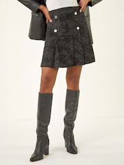 Roman Black Pleated Box Button Skirt - Image 1 of 4