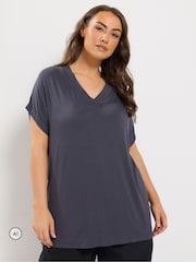 Yours Curve Blue Basic Grown On Sleeve Top - Image 1 of 6