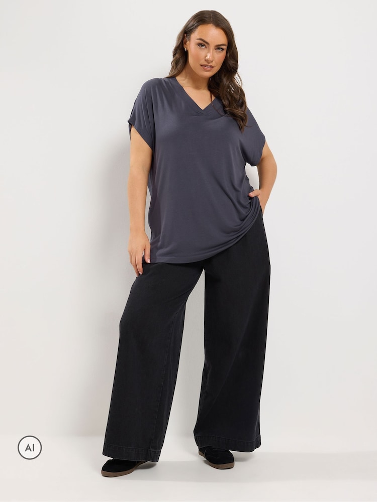 Yours Curve Blue Basic Grown On Sleeve Top - Image 2 of 6